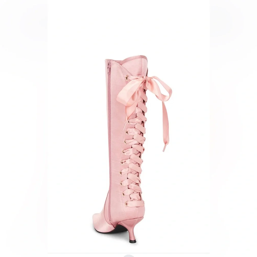 Jeffery Campbell Leggy Boot in Pink Satin Lace Up Corset Revolve Size 8.5 - Picture 6 of 14
